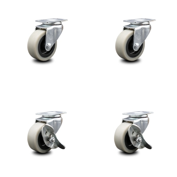 2 Inch Thermoplastic Wheel Top Plate Caster Set with 2 Brakes